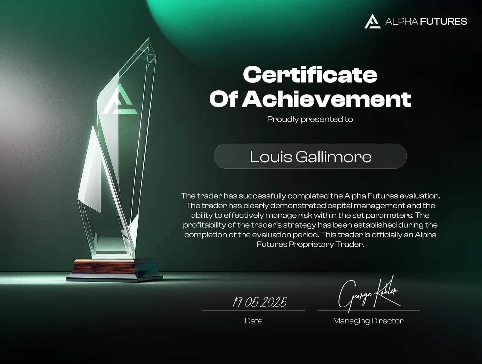 LouisG Trading funded or payout certificate 6