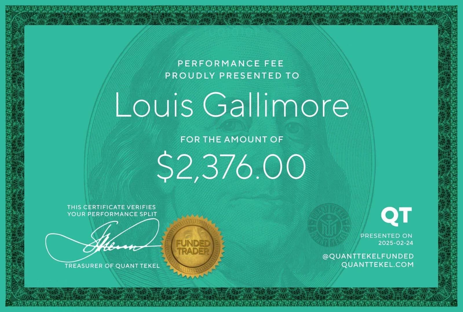 LouisG Trading funded or payout certificate 44