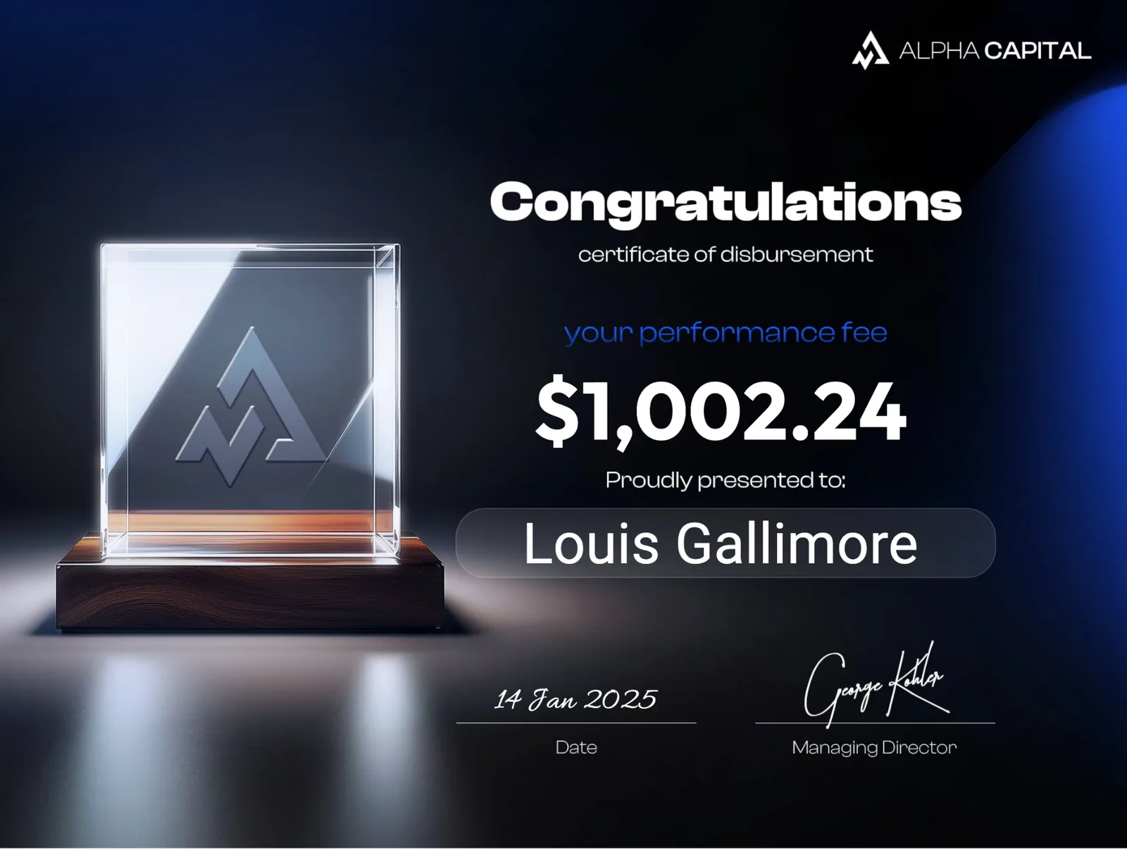 LouisG Trading funded or payout certificate 45