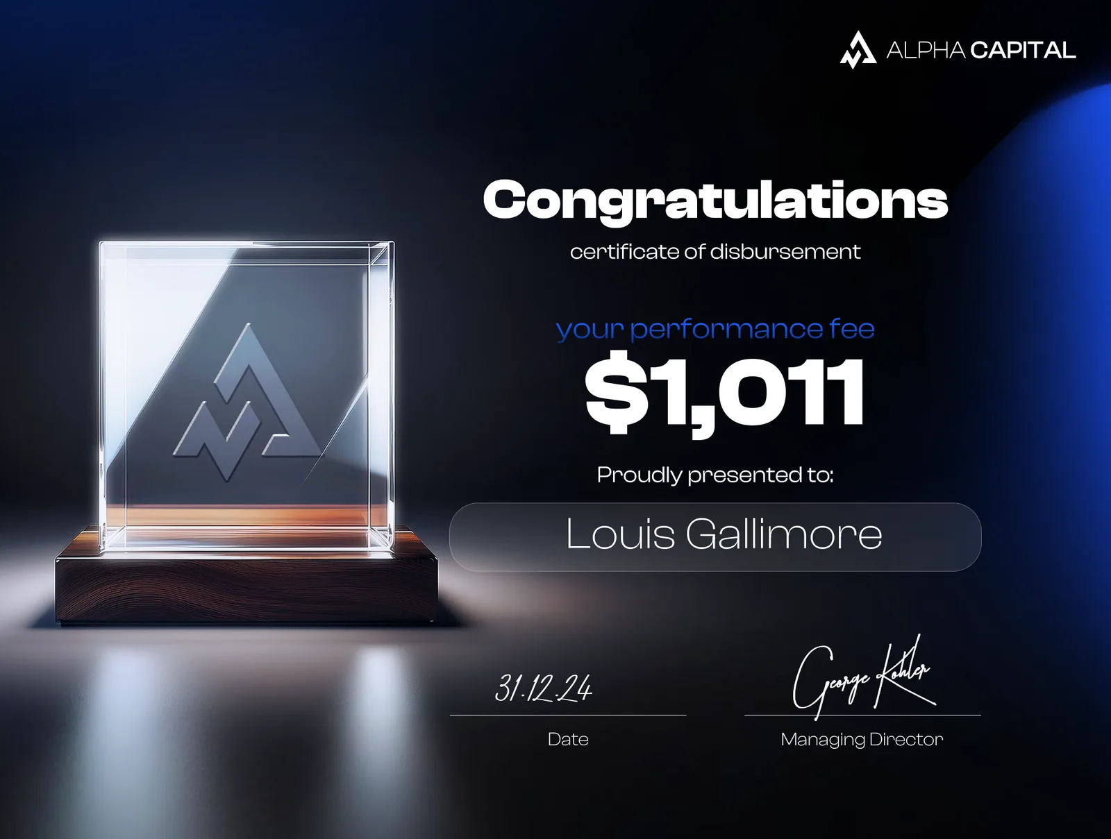 LouisG Trading funded or payout certificate 47